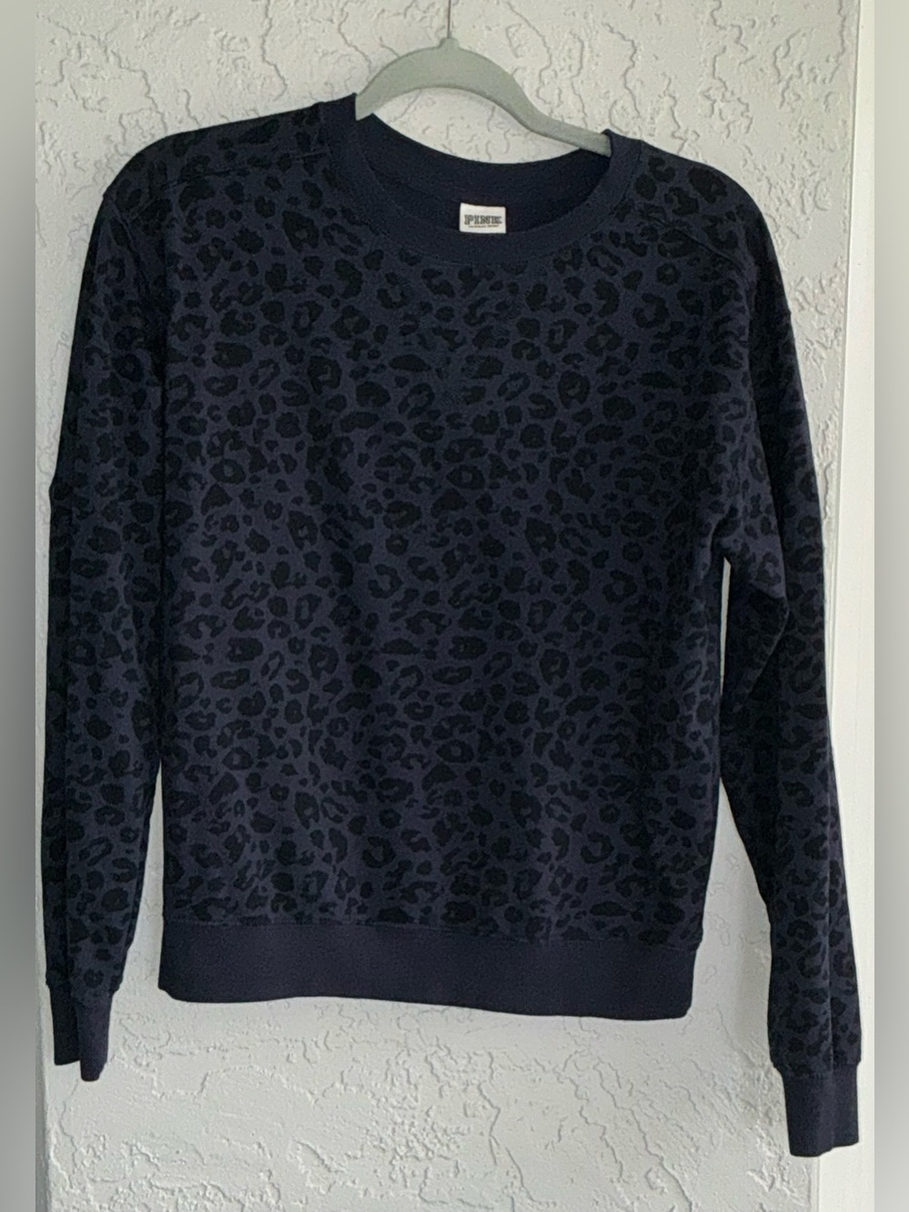 PINK Victoria's Secret Blue and Black Leopard Crewneck Sweater